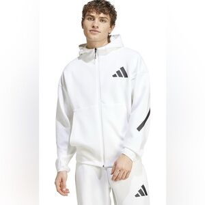 NWT Adidas Men's Z.N.E. Full Zip Sweatshirt White with Black Logo Size Large